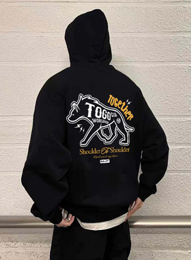 MJFreshc顽童MJ116主理E.SO瘦子同款土狗印花美式复古连帽卫衣