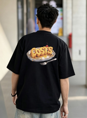 COSTS 巴黎甜点基础品牌LOGO印花男女情侣美式复古纯棉短袖T恤