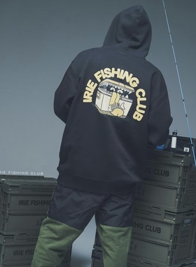 IFC IRIE FISHING CLUB 路亚钓鱼佬文化标语美式抓绒连帽卫衣