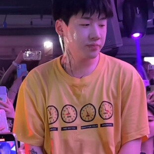 MerryWannaBe MWB capper同款趣味时钟印花男女情侣美式短袖T恤