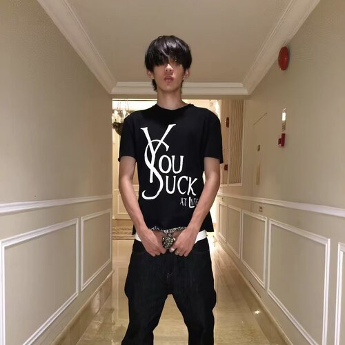 Vecto 26ss美式复古街头标语恶搞简约男女黑白撞色正肩短袖T恤