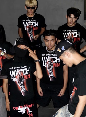 SASIOVERLXRD同款“看着我赢”印花美式复古男女情侣宽松短袖T恤