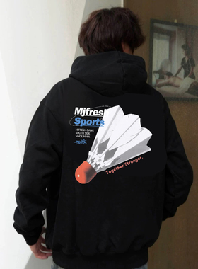 MJFreshc顽童MJ116主理E.SO瘦子同款羽毛球印花美式复古连帽卫衣