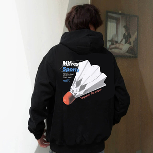 MJFreshc顽童MJ116主理E.SO瘦子同款羽毛球印花美式复古连帽卫衣