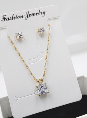 水钻项链水钻耳钉2件套装钛钢链