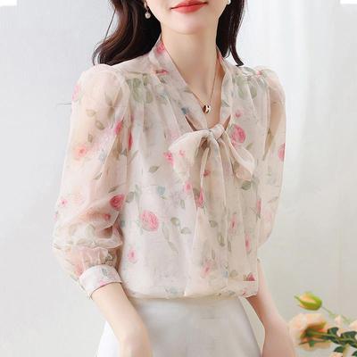 2025年新款雪纺衬衫女士春夏季爆款妈妈洋气时尚漂亮小衫长袖上衣