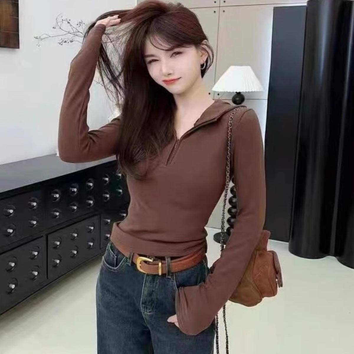 卡卡女装官方正品韩版加绒连帽卫衣T恤修身百搭显瘦打底衫上衣