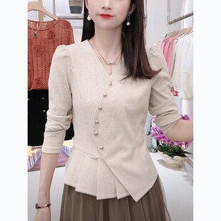 2025年新款 時尚 韓系長袖 女士襯衣秋季 洋氣上衣 氣質減齡百搭打底衫