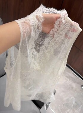 十三行法式温柔风百搭无袖蕾丝背心女早春装高级性感V领防晒上衣