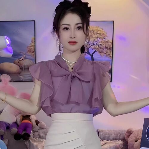 2025夏季新款蝴蝶结系带荷叶边飞飞袖衬衣女法式气质小众雪纺小衫