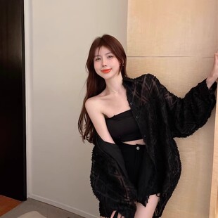 设计感小众高级感别致复古港味上衣2025春秋新款黑色蕾丝衬衫女仙