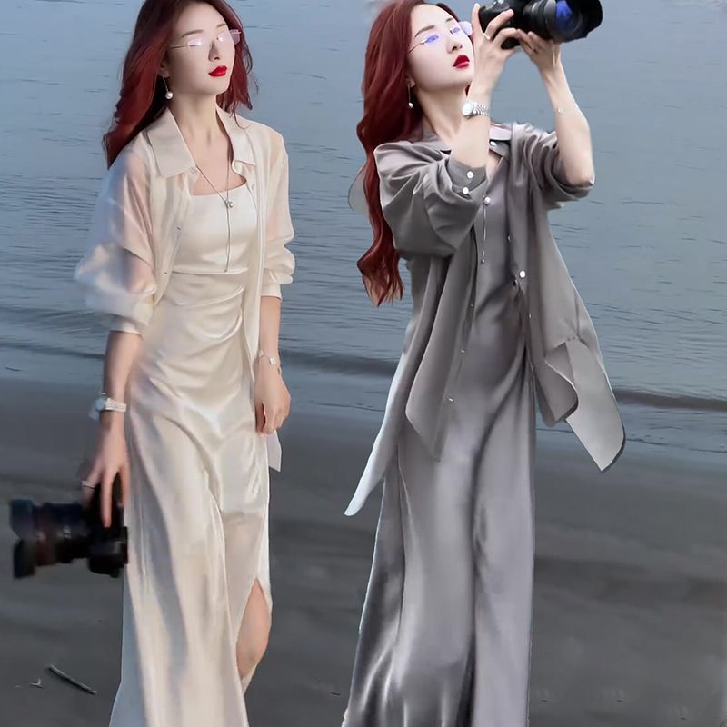 后背蝴蝶开叉女衬衫夏薄款开衫外套设计感小众空调衫雪纺防晒上衣