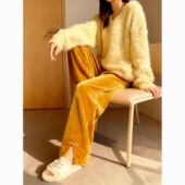 25冬季 新年时尚 百搭国风复古通勤休闲百搭简约丝绒垂坠感高腰阔腿