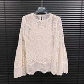 洋气减龄百搭长袖 女高级感显瘦时尚 上衣 白色圆领蕾丝洋气衬衫 法式