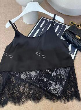 雪儿 X1656（小心机缎面蕾丝拼接吊带背心设计感显瘦打底内搭上衣