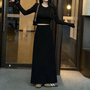 加厚通勤a字裙子 新款 欧货高端新款 绿色灯芯绒半身裙女2025秋冬季