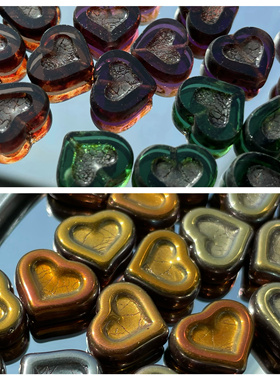 进口捷克复古爱心琉璃珠14*12mmDIY串珠手工散珠项链吊坠饰品配件