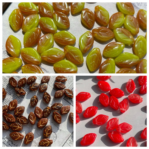 捷克进口琉璃横孔叶子8*12mm手工DIY饰品配件散珠耳环项链