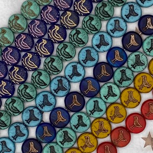 进口捷克鸟鸭子扁圆珠12mm玻璃珠diy手工手作串珠材料