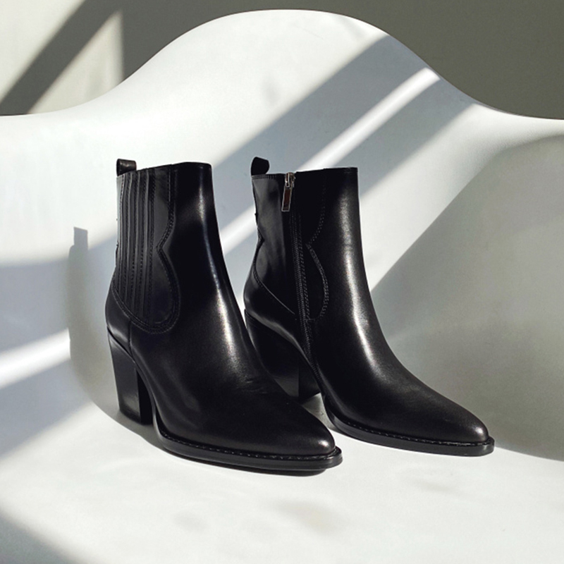 【狂欢价】美式复古西部牛仔靴显高显瘦切尔西粗跟短靴女