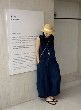 讠木2026夏款新无袖马甲36519 休闲棉麻文艺宽松裤子36620套装女
