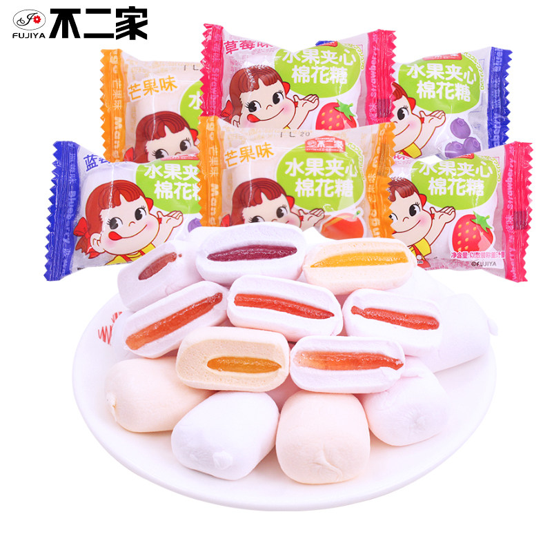 不二家棉花糖水果味夹心500g散装结婚庆喜糖果招待休闲小零食批发