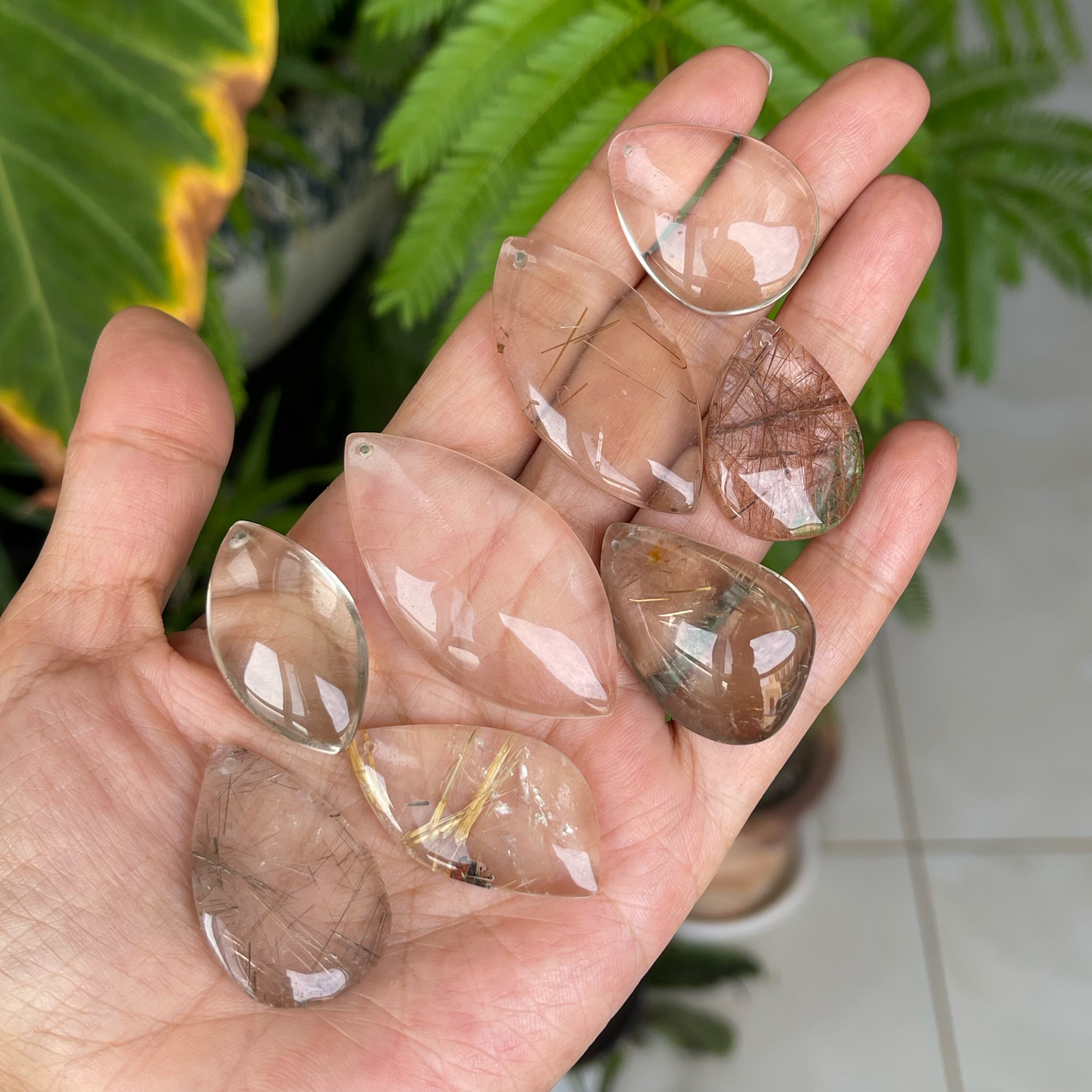 天然水晶金发晶铜发晶黑发晶水滴颈饰