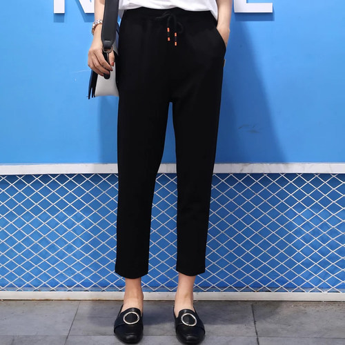 然可黑色休闲女裤上班2018新潮款春秋bf宽松原宿下装港风百搭束脚