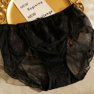 薄款 胖MM大码 三角裤 透气纯棉裆 性感蕾丝网纱诱惑女中高腰包臀内裤