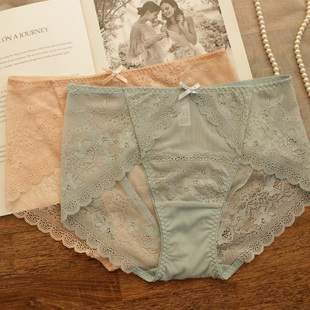 胖m200斤大码 三角裤 透气 女中高腰无痕包臀女式 性感蕾丝边网纱内裤