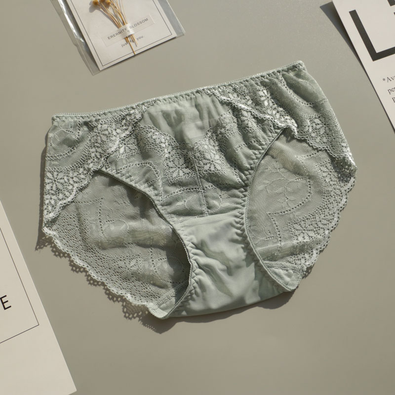 日系薄款性感全蕾丝内裤中腰透明无痕包臀女士三角裤胖MM大码透气