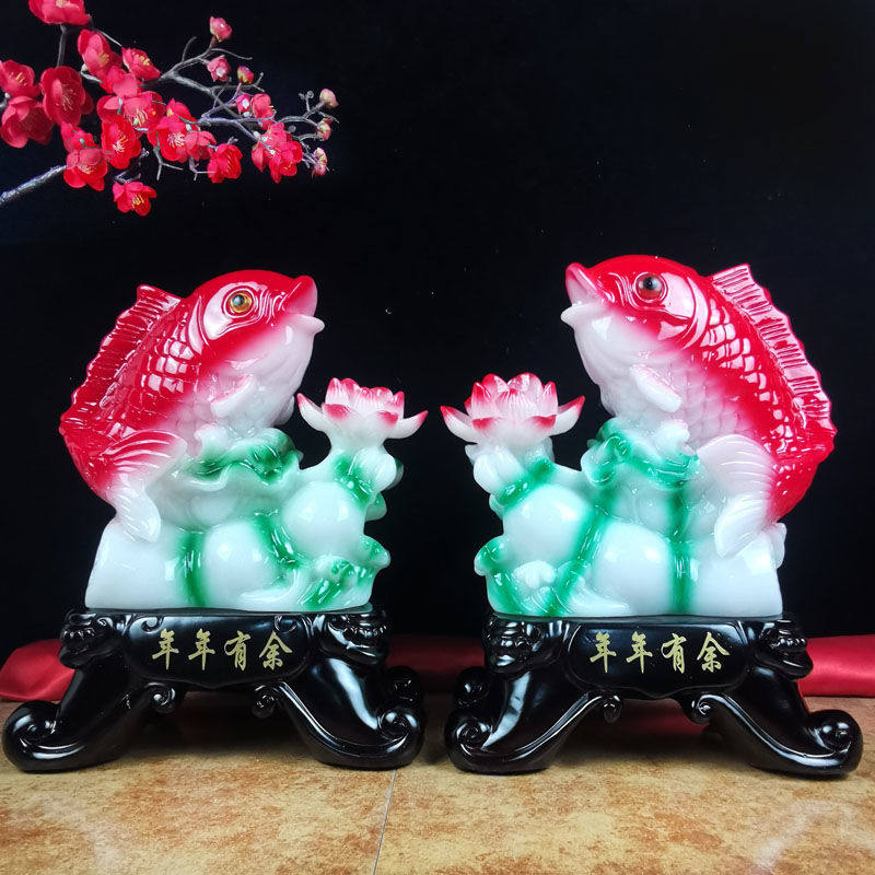 一对大号招财鱼摆件年年有余客厅装饰摆件
