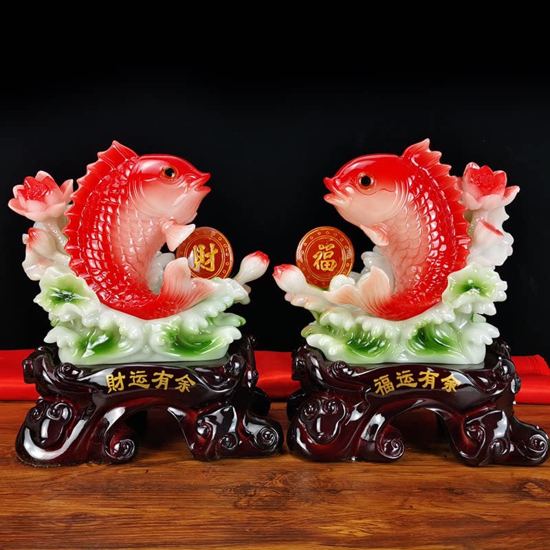 一对中式招财鱼摆件|新年旺宅客装饰摆件