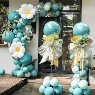 蒂芙尼蓝色气球商场门面开业周年活动气球链立柱背景节日气氛布置