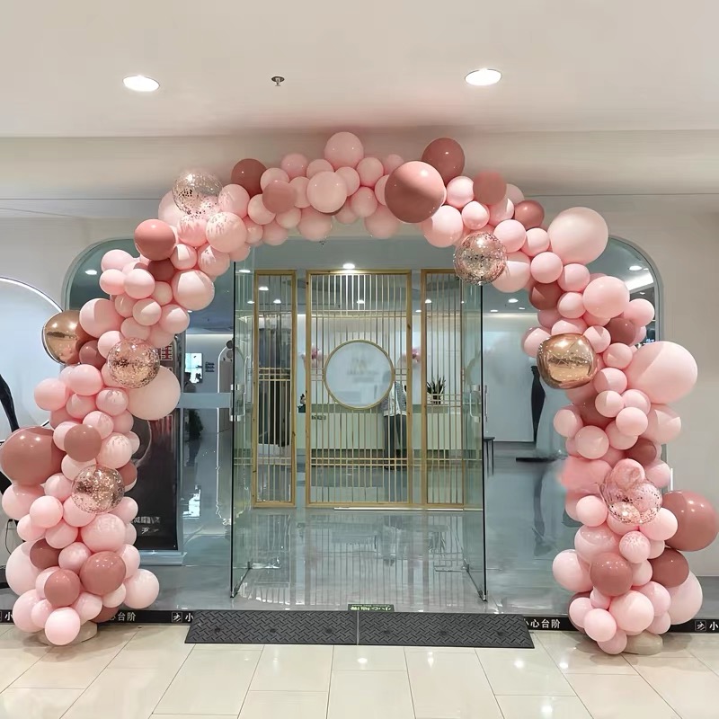 复古粉色系气球拱门商场店铺活动开业周年庆布置门口氛围感装饰