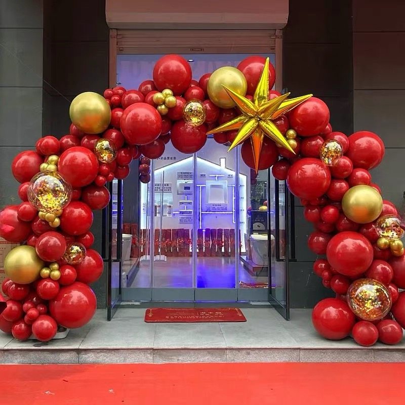 国庆中秋红金气球布置店铺开业周年庆商场门店装饰结婚气球链拱门