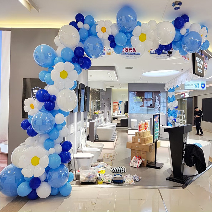天蓝色气球链拱门店铺开业周年装饰生日氛围学校活动节日活动布置