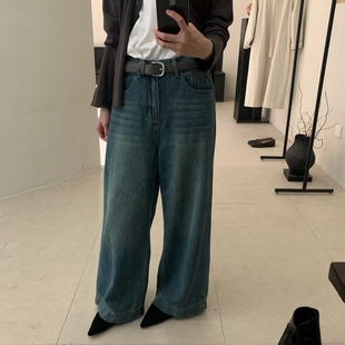 LEAVES叶子家早秋款 子 高腰显瘦直筒牛仔裤 女宽松百搭休闲阔腿长裤