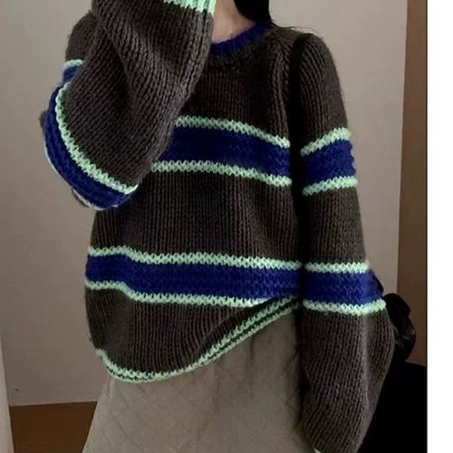 LEAVES叶子家韩式撞色条纹毛衣