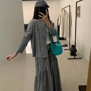 外搭女 LEAVES叶子家时尚 休闲两件套早秋季 白色背心 纯色刺绣长袖