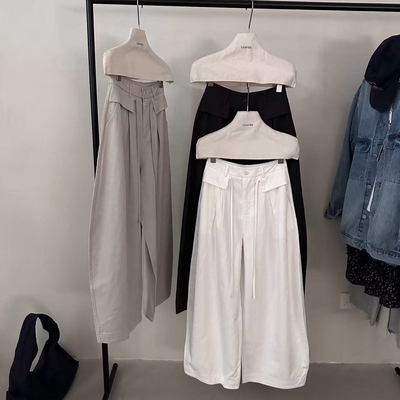 高腰抽绳垂感显瘦阔腿休闲裤女