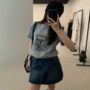 LEAVES叶子家2025早秋款 T恤女上衣 韩版 宽松百搭可爱卡通印花短袖