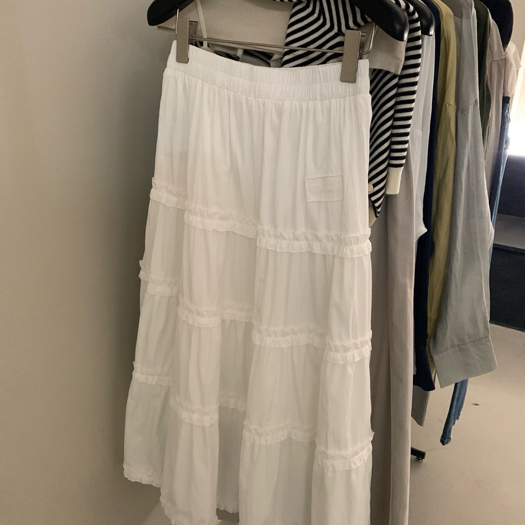 LEAVES叶子家白色蛋糕裙半身裙女春中长款高腰多层裙摆百搭仙女裙