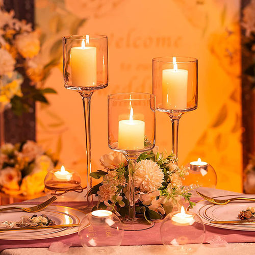 玻璃烛台欧式浪漫情人节晚餐高脚