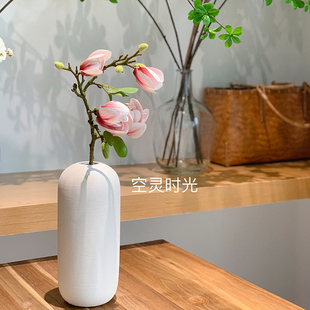 仿真玉兰花枝 家居餐桌花装饰 客厅摆设禅意花苞陶瓷花瓶中式花艺
