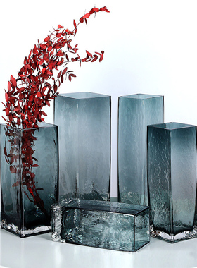 透明轻奢风方形锤纹玻璃工艺品