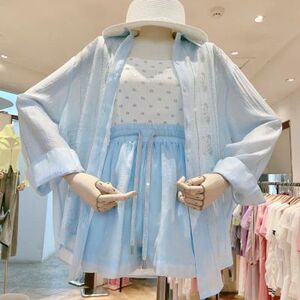 网红同款满天星 烫钻小熊套装女 小众防晒衬衣夏季薄款短裤二件套