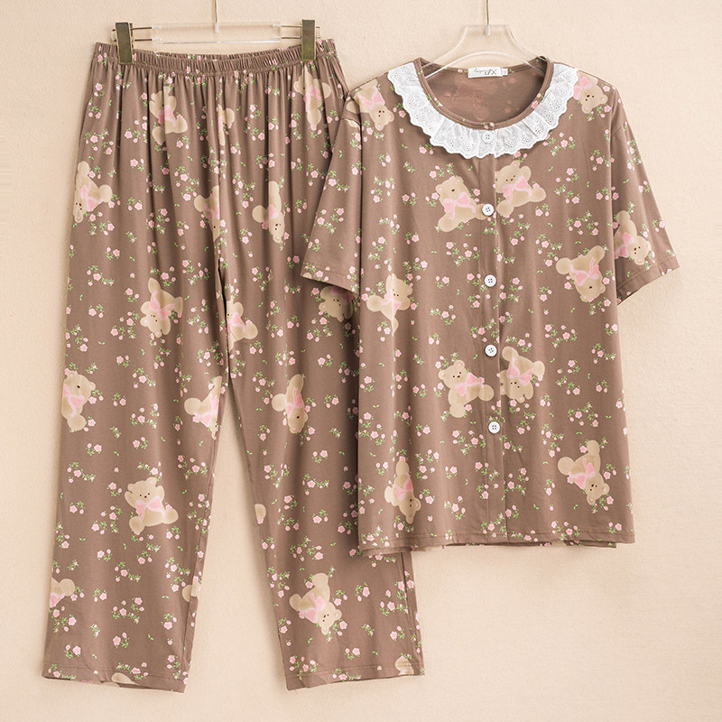 睡衣女春夏款纯棉短袖家居服2025新款胖mm特大码套装200斤宽松