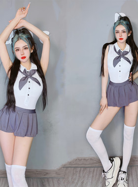 酒吧DS演出服舞台装gogo秀DJ女团学院风性感百褶裙灰色B组JK套裙