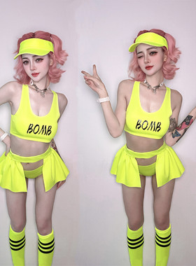 新款酒吧DSDJ演出服女团gogo服装领舞B组爵士舞性感荧光绿套装